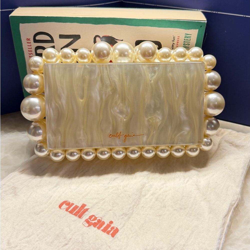 cult gaia pearl-accented ivory acrylic clutch